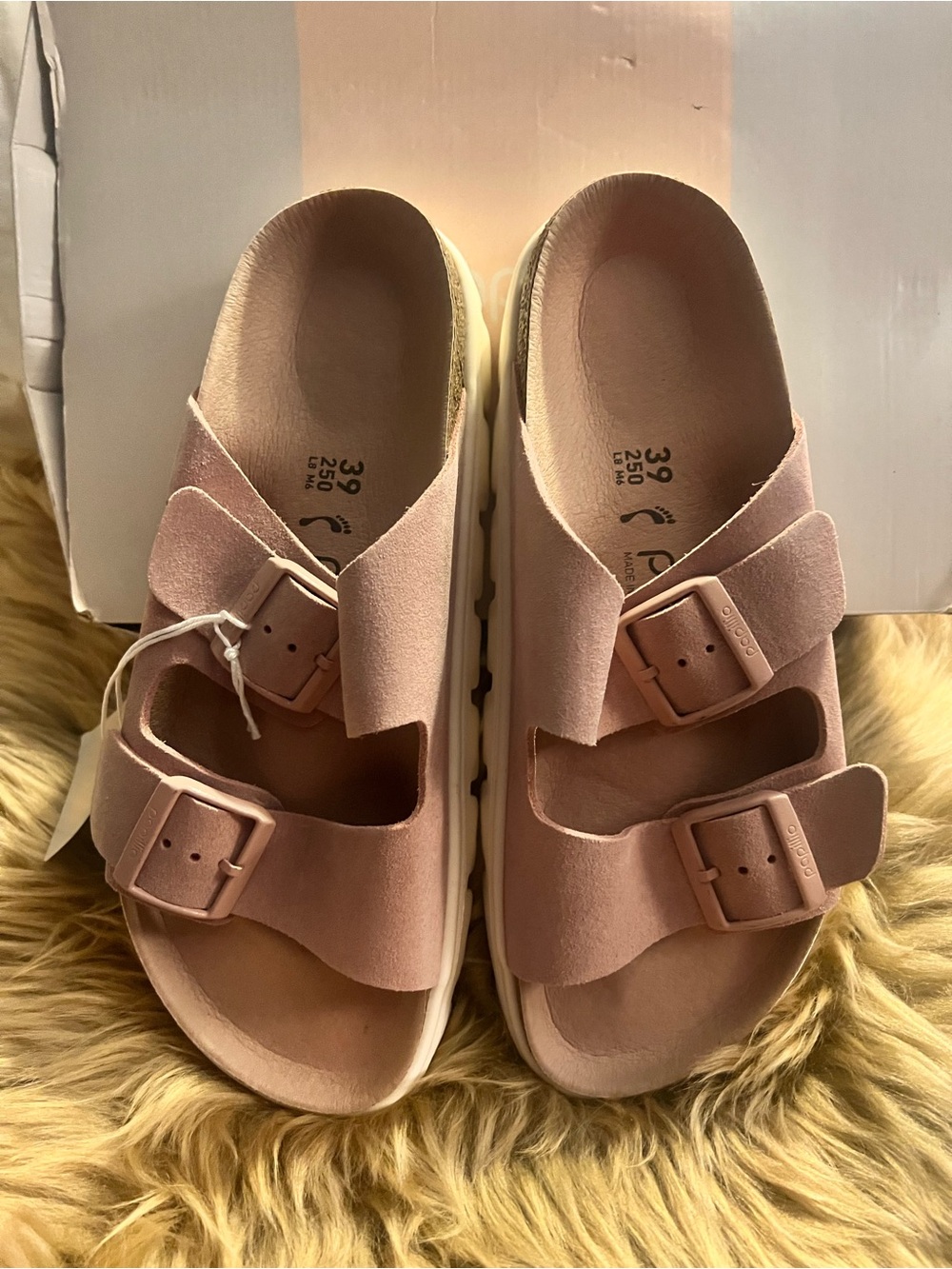 NEW with Tags Birkenstock Papillio Blush Pink Suede Double Buckle Slides - Picture 2 of 5